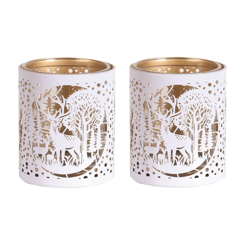 Aroma White & Gold Deer Family 2 Tealight & Votive Holder Set Extra Image 1